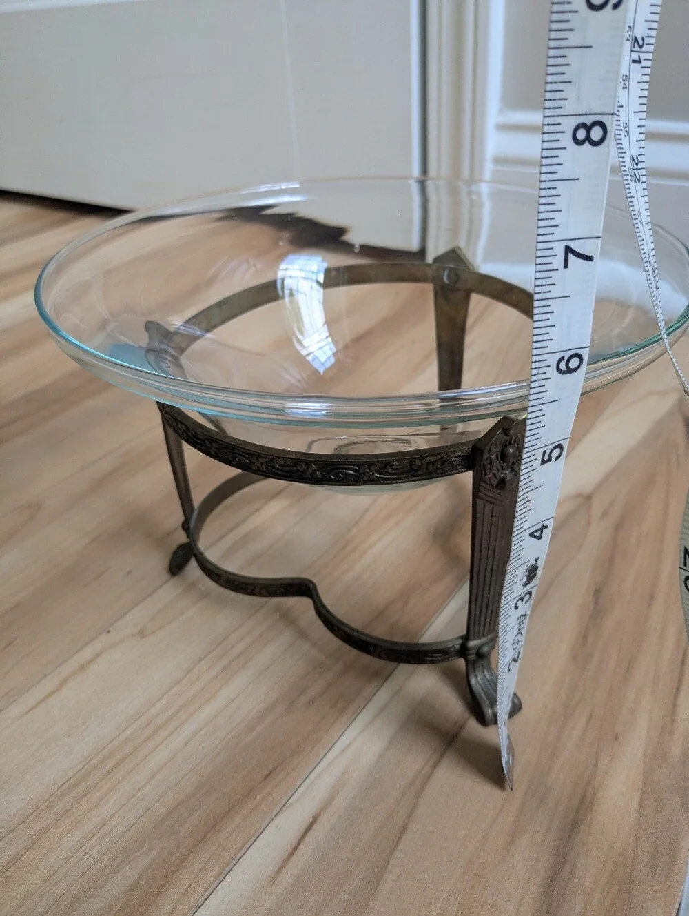 Art Deco Glass Bowl with Bronze Metal Stand